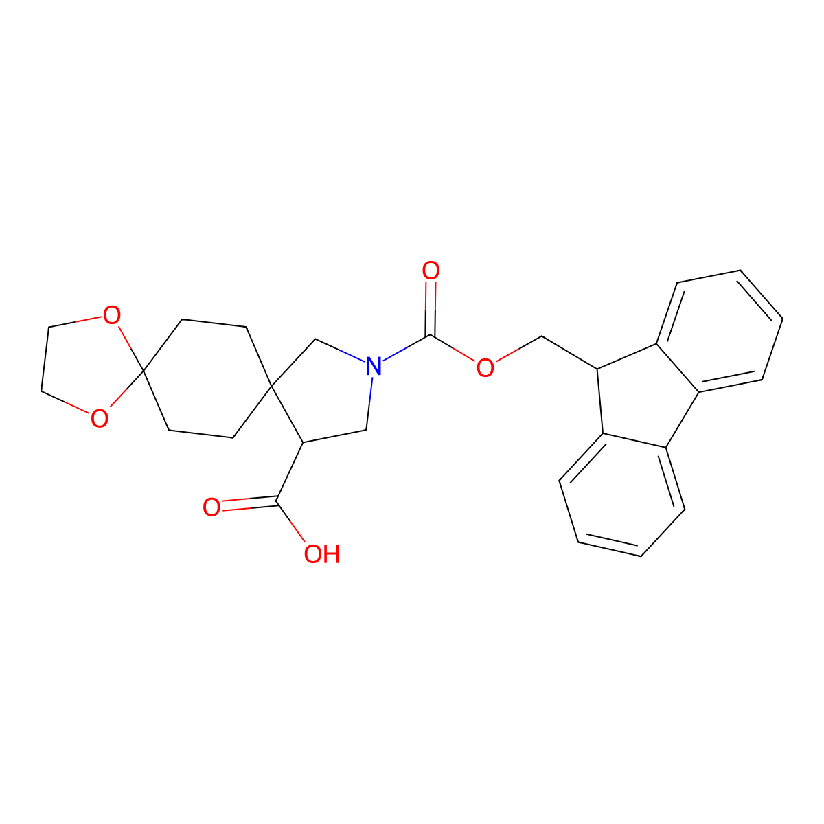 10-{[(9H-fluoren-9-yl)methoxy]carbonyl}-1,4-dioxa-10-azadispiro[4.2.4^{8}.2^{5}]tetradecane-12-carboxylic acid molecular structure, CAS 2172028-74-7