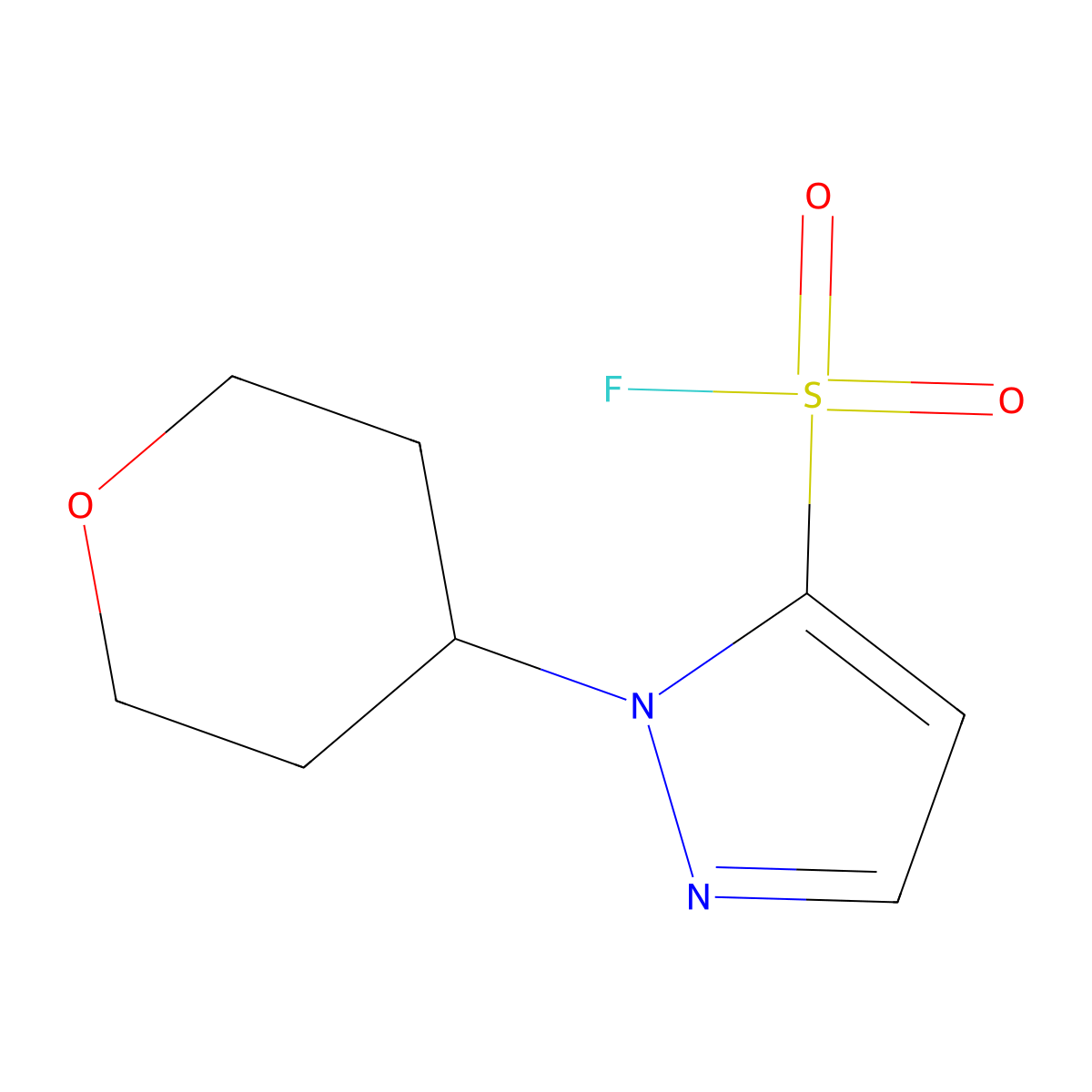 1-(oxan-4-yl)-1H-pyrazole-5-sulfonyl fluoride molecular structure, CAS 2172031-28-4