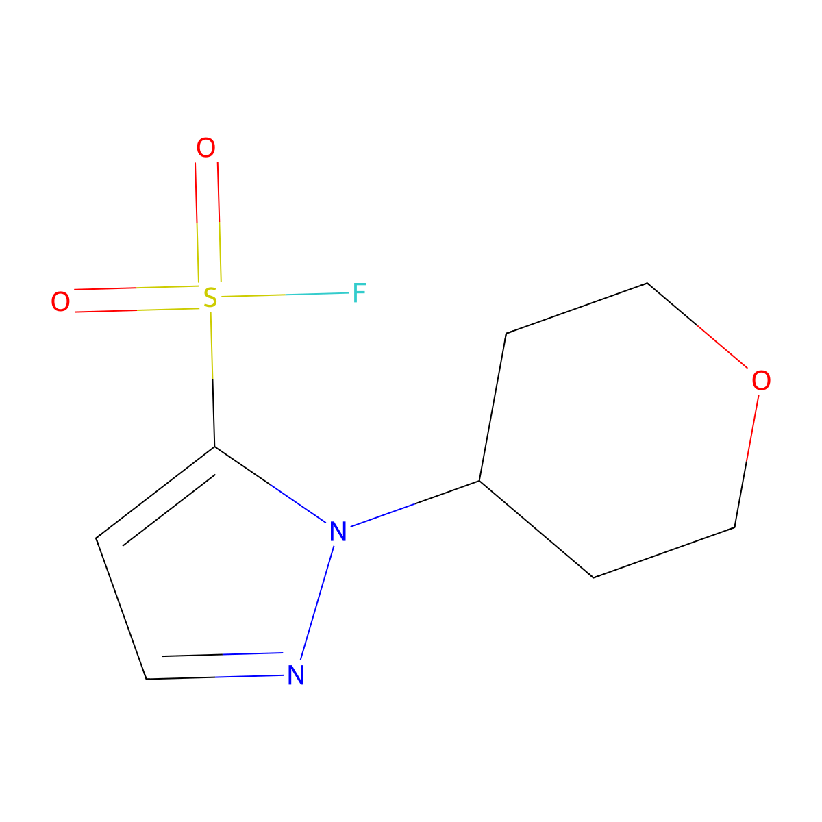 1-(oxan-4-yl)-1H-pyrazole-5-sulfonyl fluoride molecular structure, CAS 2172031-28-4