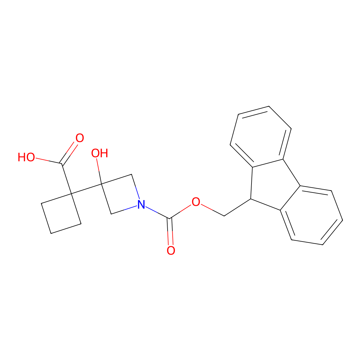 1-{1-[(9H-fluoren-9-ylmethoxy)carbonyl]-3-hydroxyazetidin-3-yl}cyclobutane-1-carboxylic acid molecular structure, CAS 2172035-15-1