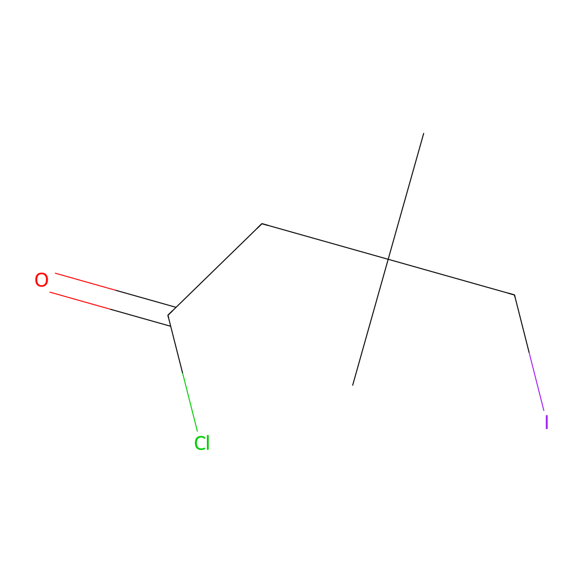 4-Iodo-3,3-dimethylbutanoyl chloride molecular structure, CAS 2172038-42-3