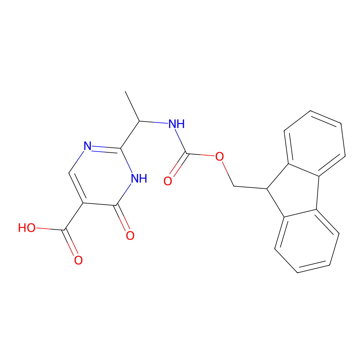 2-[1-({[(9H-fluoren-9-yl)methoxy]carbonyl}amino)ethyl]-6-oxo-1,6-dihydropyrimidine-5-carboxylic acid molecular structure, CAS 2172038-67-2