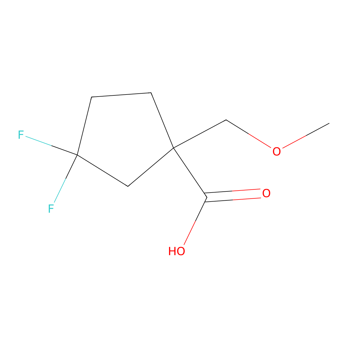3,3-Difluoro-1-(methoxymethyl)cyclopentane-1-carboxylic acid molecular structure, CAS 2172039-12-0