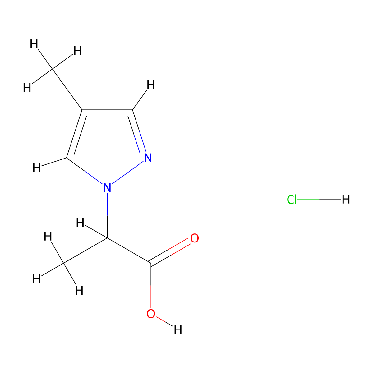 2-(4-methyl-1H-pyrazol-1-yl)propanoic acid hydrochloride molecular structure, CAS 2172050-99-4