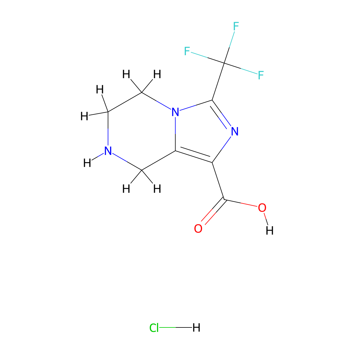 3-(trifluoromethyl)-5H,6H,7H,8H-imidazo(1,5-a)pyrazine-1-carboxylic acid hydrochloride molecular structure, CAS 2172053-56-2
