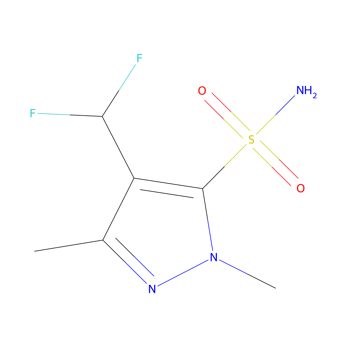 4-(difluoromethyl)-1,3-dimethyl-1H-pyrazole-5-sulfonamide molecular structure, CAS 2172053-64-2