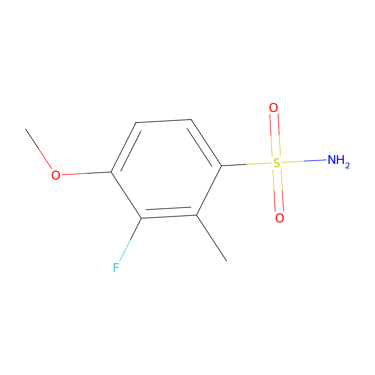3-Fluoro-4-methoxy-2-methylbenzene-1-sulfonamide molecular structure, CAS 2172059-71-9