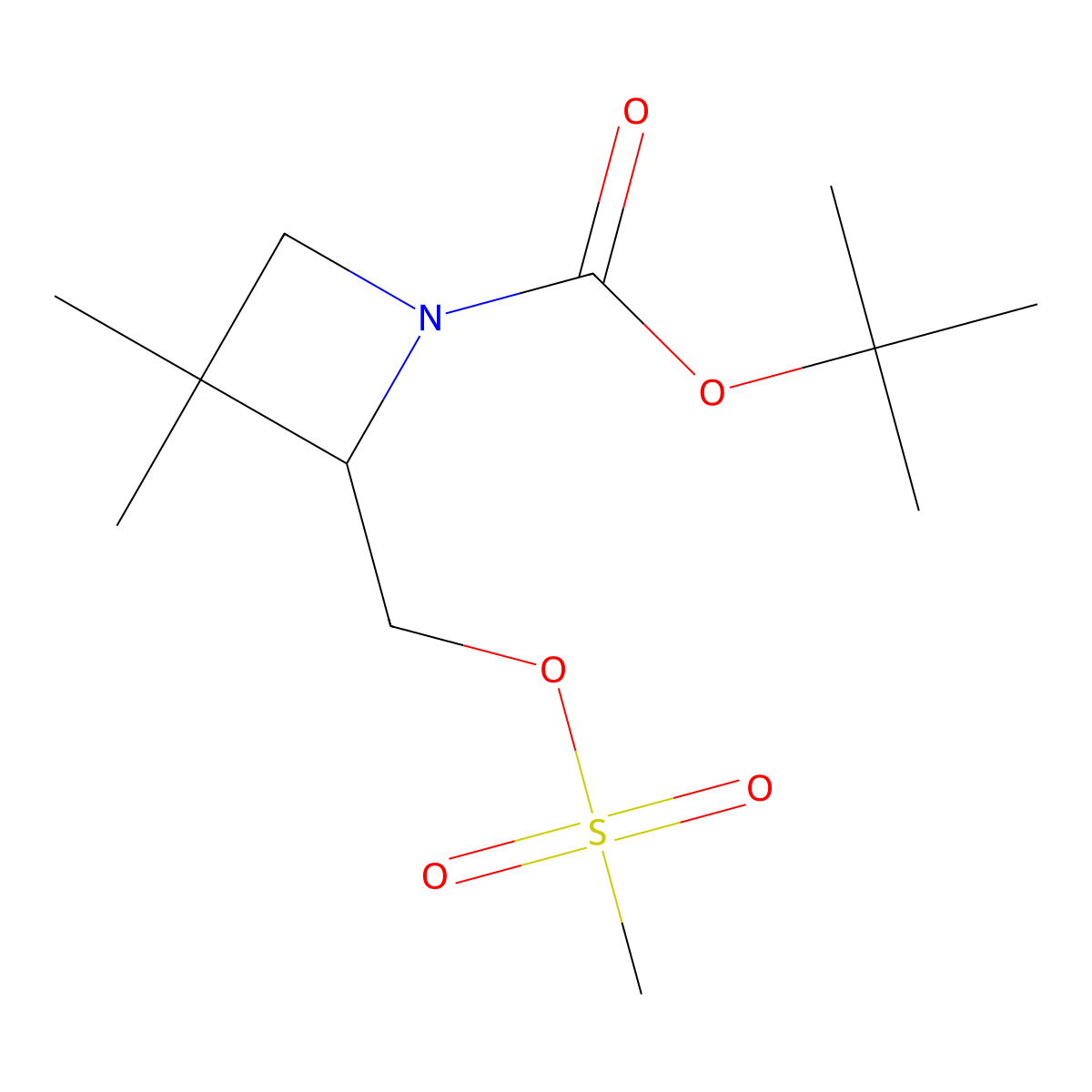 Tert-butyl 2-[(methanesulfonyloxy)methyl]-3,3-dimethylazetidine-1-carboxylate molecular structure, CAS 2172061-46-8