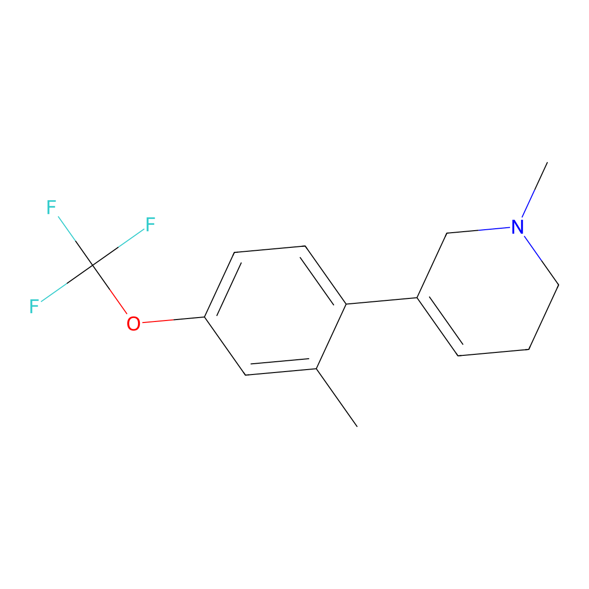 1-Methyl-5-[2-methyl-4-(trifluoromethoxy)phenyl]-1,2,3,6-tetrahydropyridine molecular structure, CAS 2172064-45-6