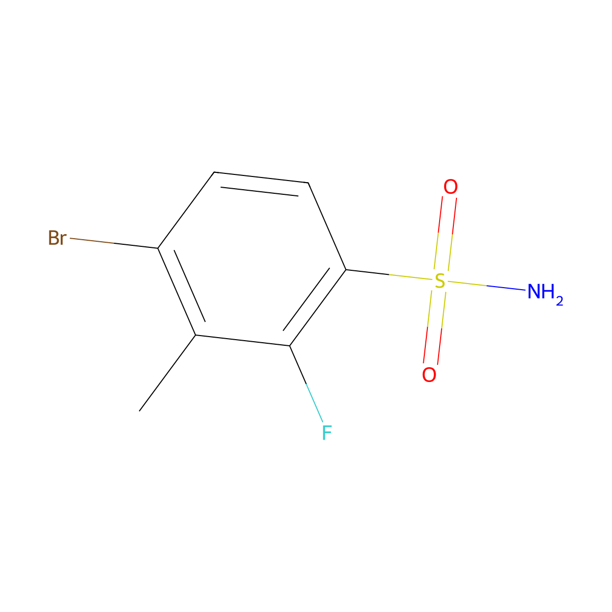 4-Bromo-2-fluoro-3-methylbenzene-1-sulfonamide molecular structure, CAS 2172064-55-8