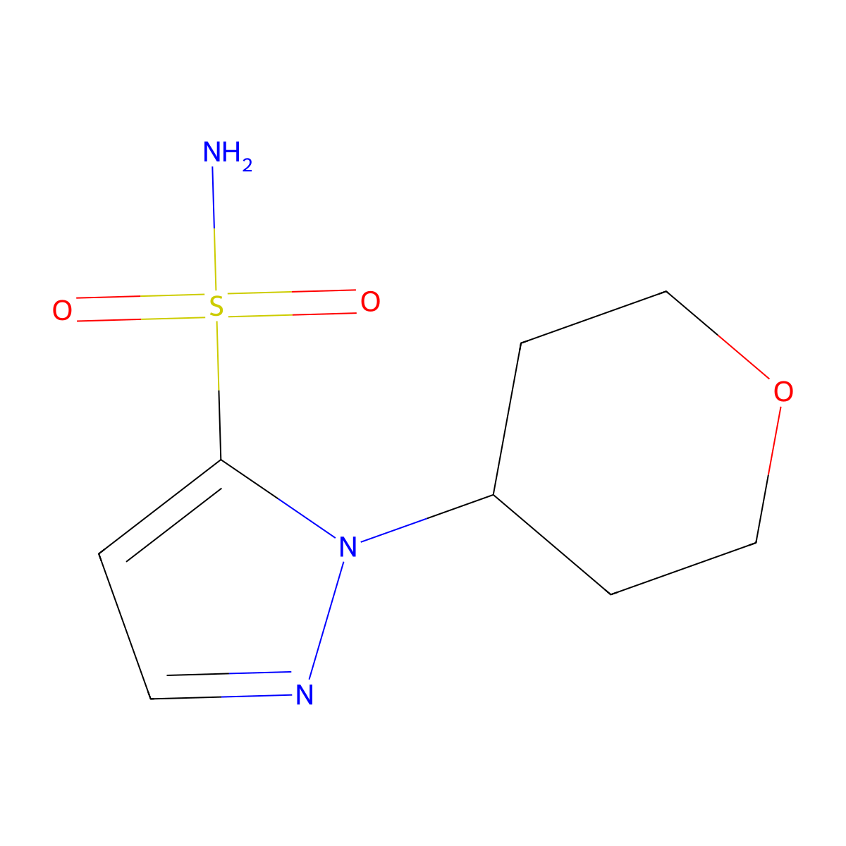 1-(oxan-4-yl)-1H-pyrazole-5-sulfonamide molecular structure, CAS 2172065-32-4