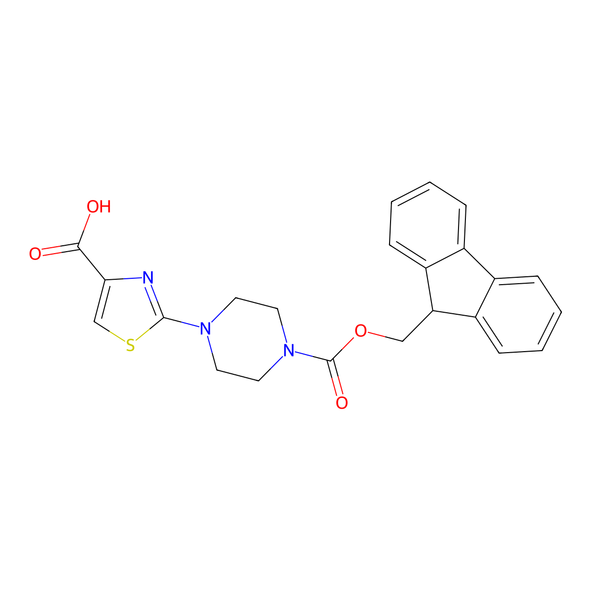 2-(4-{[(9H-fluoren-9-yl)methoxy]carbonyl}piperazin-1-yl)-1,3-thiazole-4-carboxylic acid molecular structure, CAS 2172066-77-0