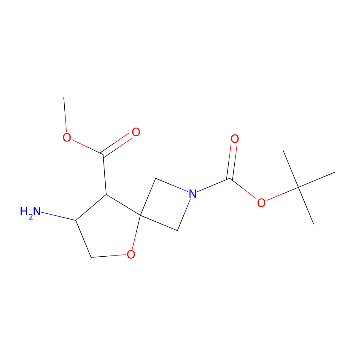 2-Tert-butyl 8-methyl 7-amino-5-oxa-2-azaspiro[3.4]octane-2,8-dicarboxylate molecular structure, CAS 2172069-68-8