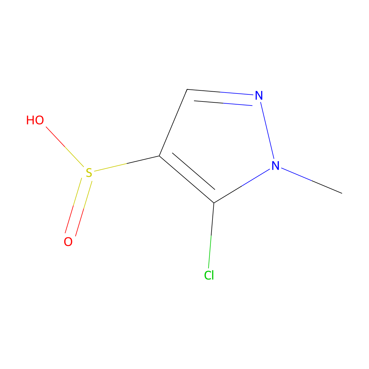 5-chloro-1-methyl-1H-pyrazole-4-sulfinic acid molecular structure, CAS 2172070-15-2