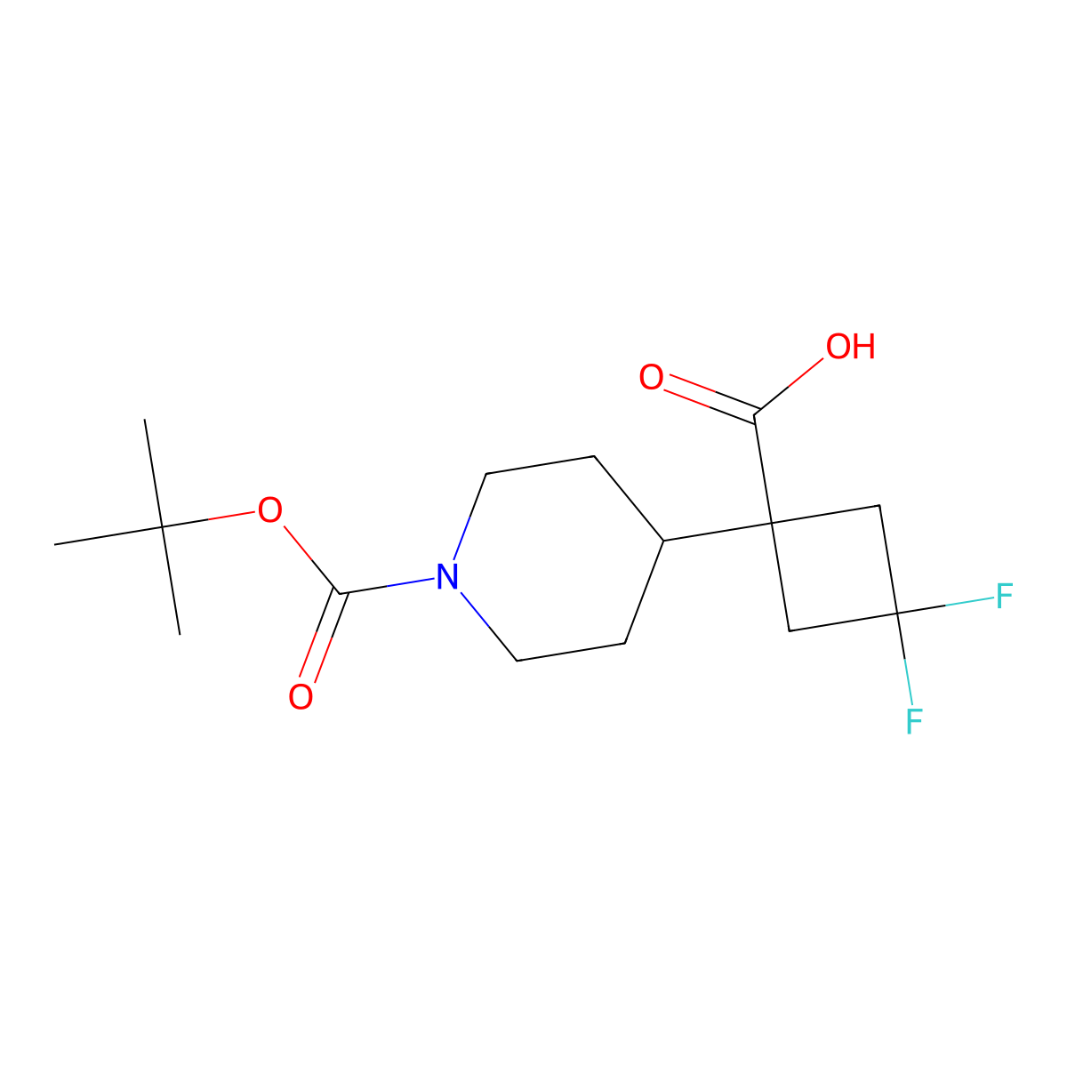 1-(1-(tert-Butoxycarbonyl)piperidin-4-yl)-3,3-difluorocyclobutane-1-carboxylic acid molecular structure, CAS 2172086-99-4