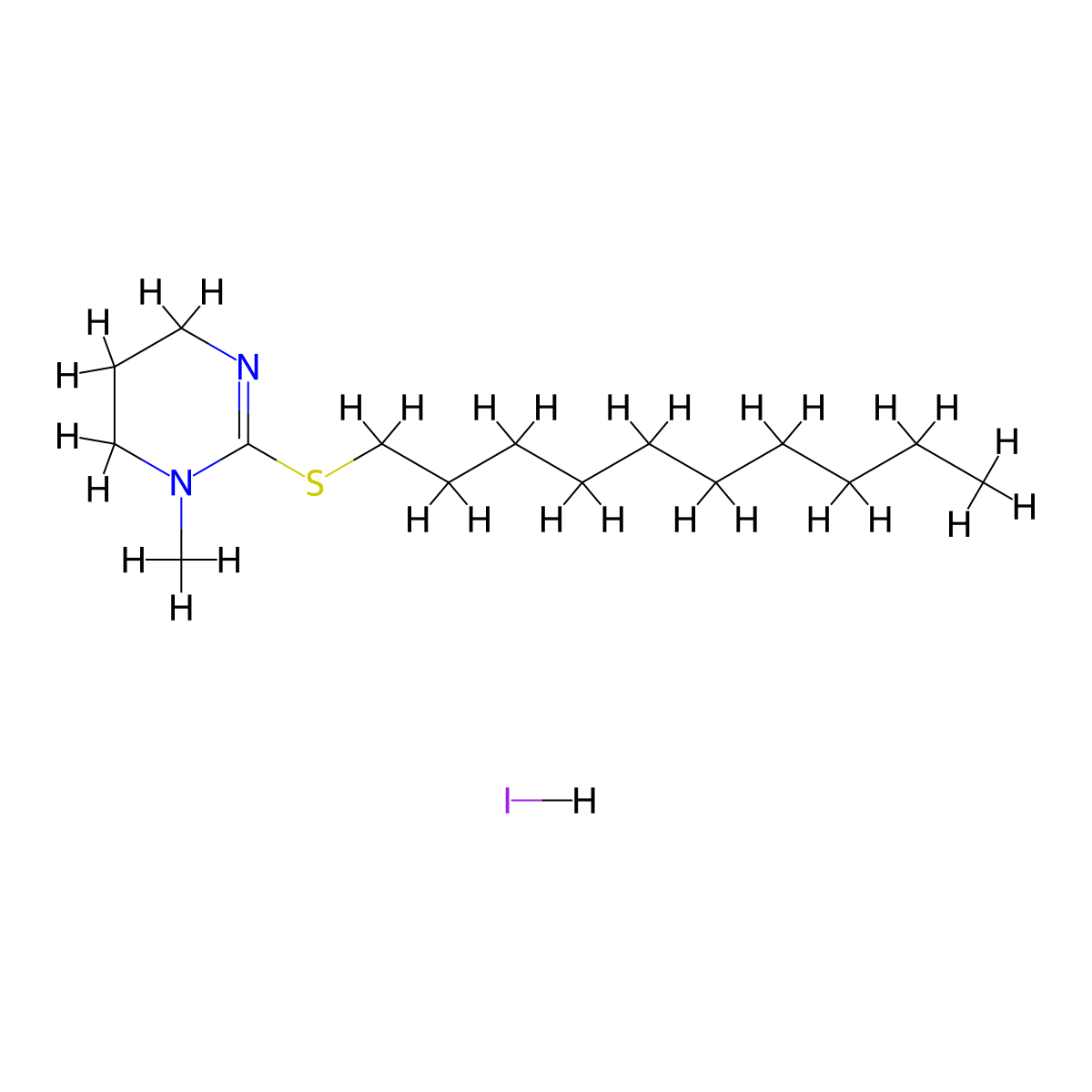 2-(Decylsulfanyl)-1-methyl-1,4,5,6-tetrahydropyrimidine hydroiodide molecular structure, CAS 2172097-71-9