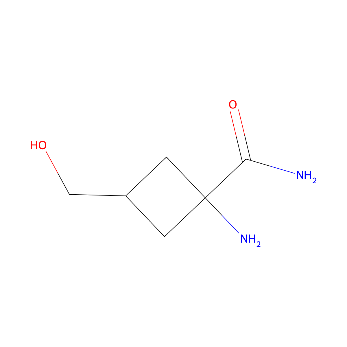 1-Amino-3-(hydroxymethyl)cyclobutane-1-carboxamide molecular structure, CAS 2172098-00-7