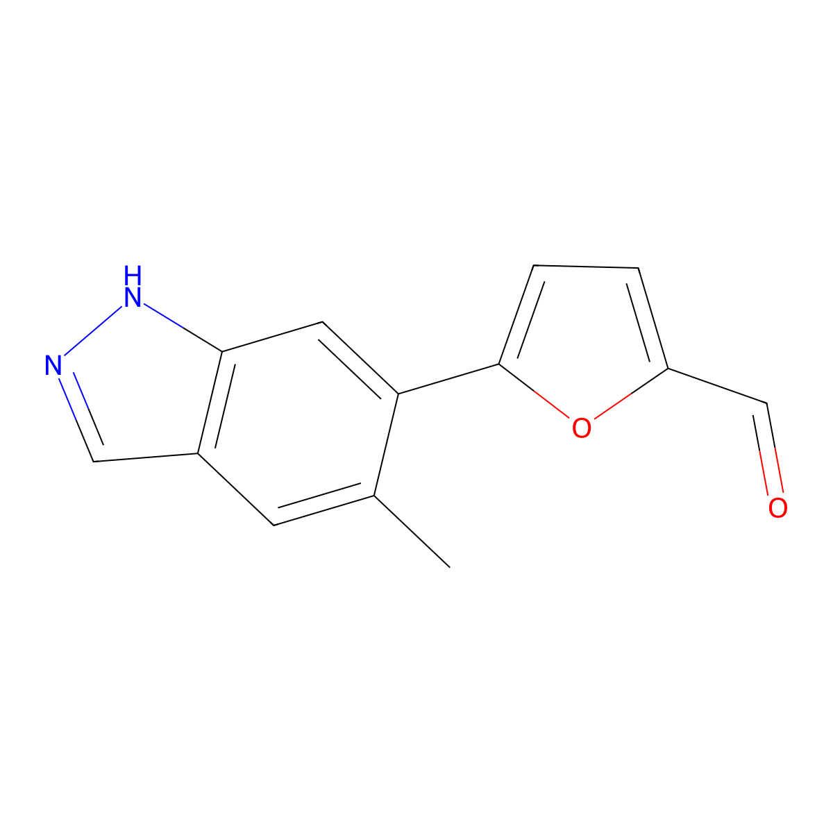 5-(5-methyl-1H-indazol-6-yl)furan-2-carbaldehyde molecular structure, CAS 2172098-07-4