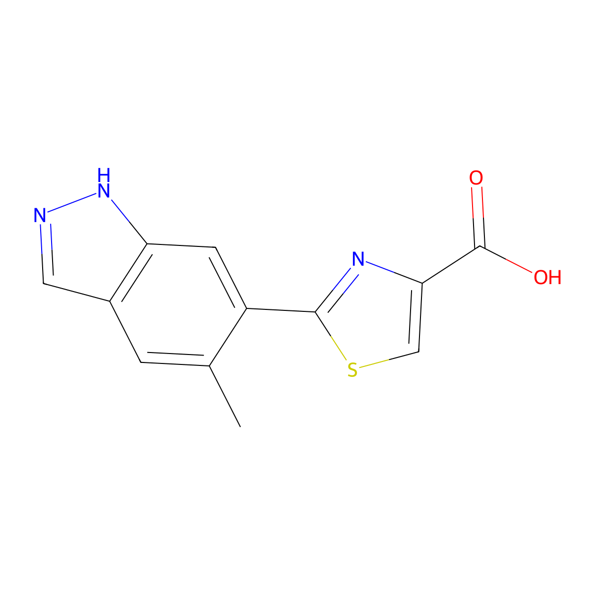 2-(5-methyl-1H-indazol-6-yl)-1,3-thiazole-4-carboxylic acid molecular structure, CAS 2172101-03-8
