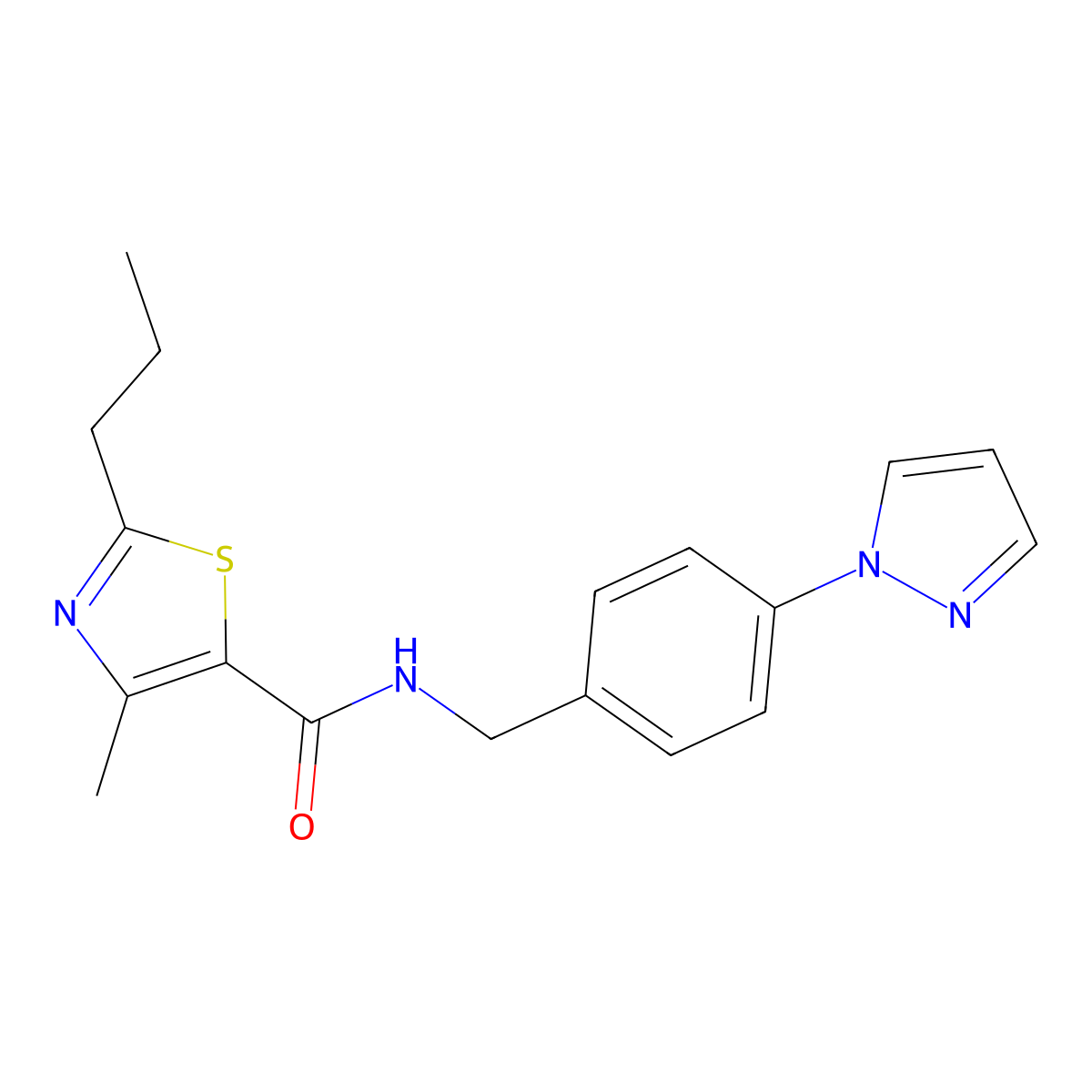 4-methyl-2-propyl-N-{[4-(1H-pyrazol-1-yl)phenyl]methyl}-1,3-thiazole-5-carboxamide molecular structure, CAS 2172104-19-5