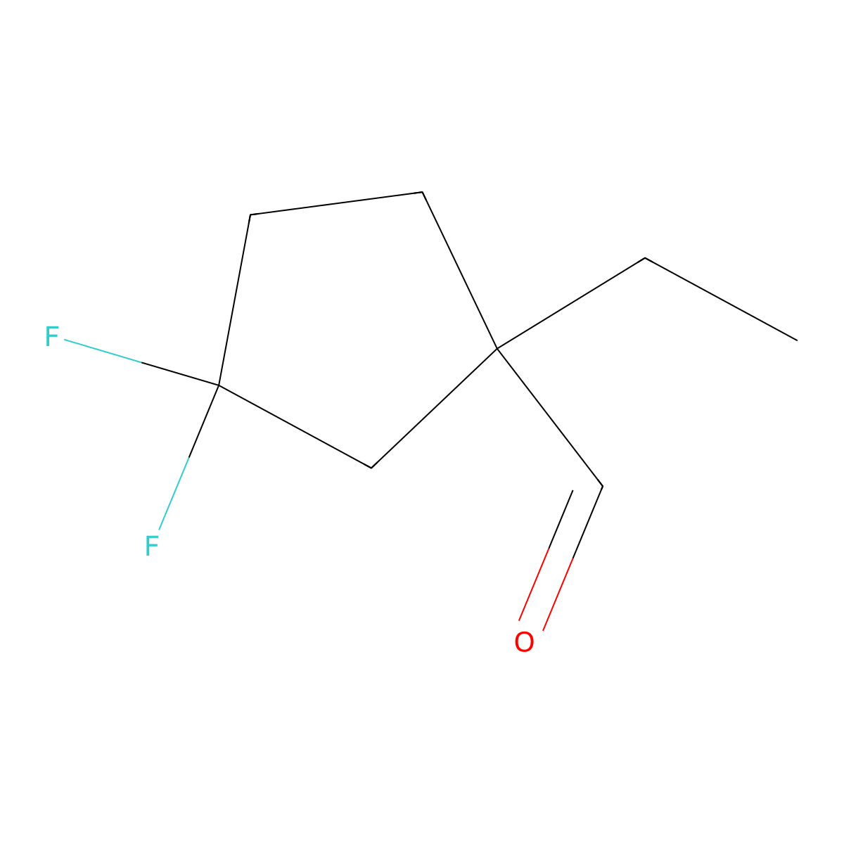 1-Ethyl-3,3-difluorocyclopentane-1-carbaldehyde molecular structure, CAS 2172108-00-6