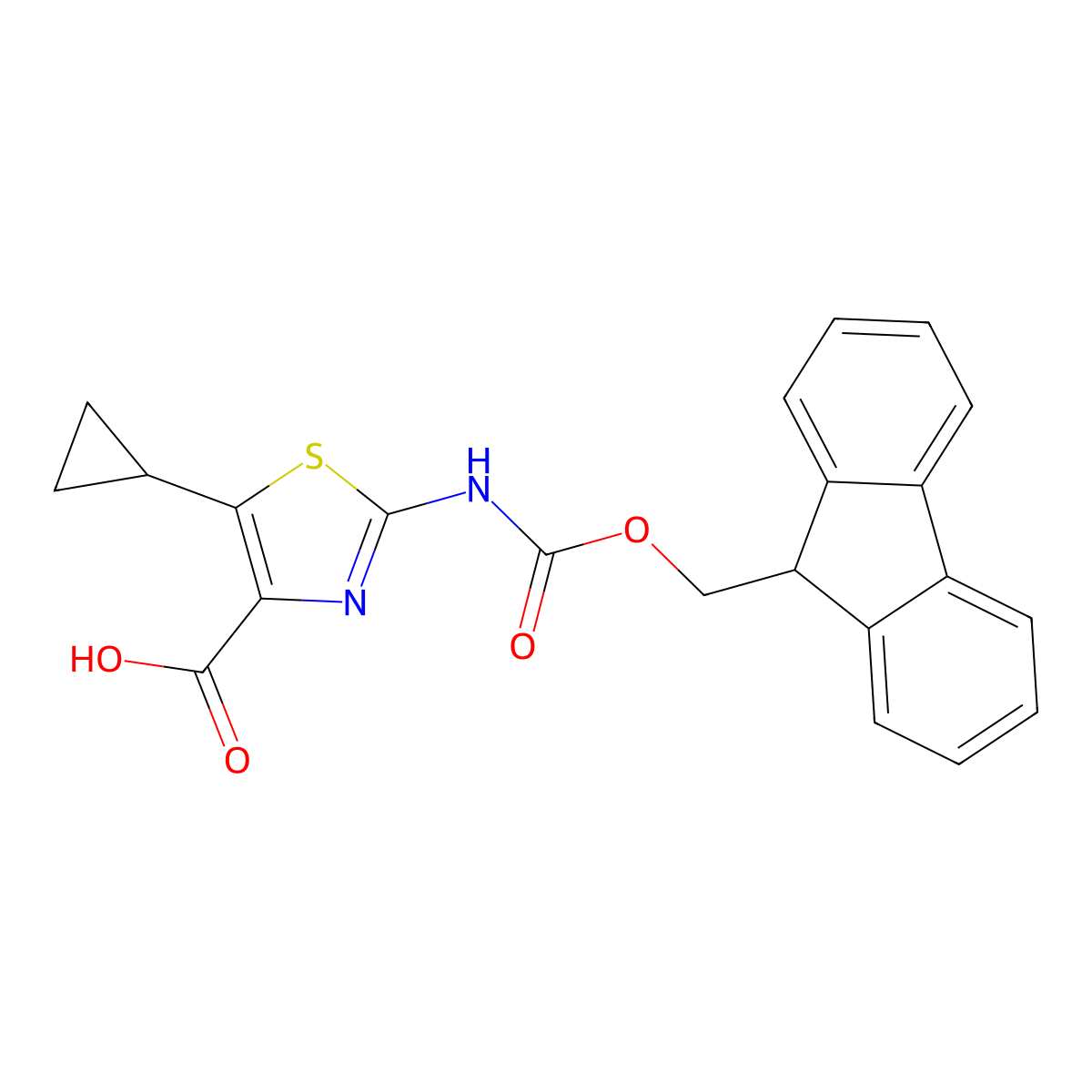 5-cyclopropyl-2-({[(9H-fluoren-9-yl)methoxy]carbonyl}amino)-1,3-thiazole-4-carboxylic acid molecular structure, CAS 2172108-22-2