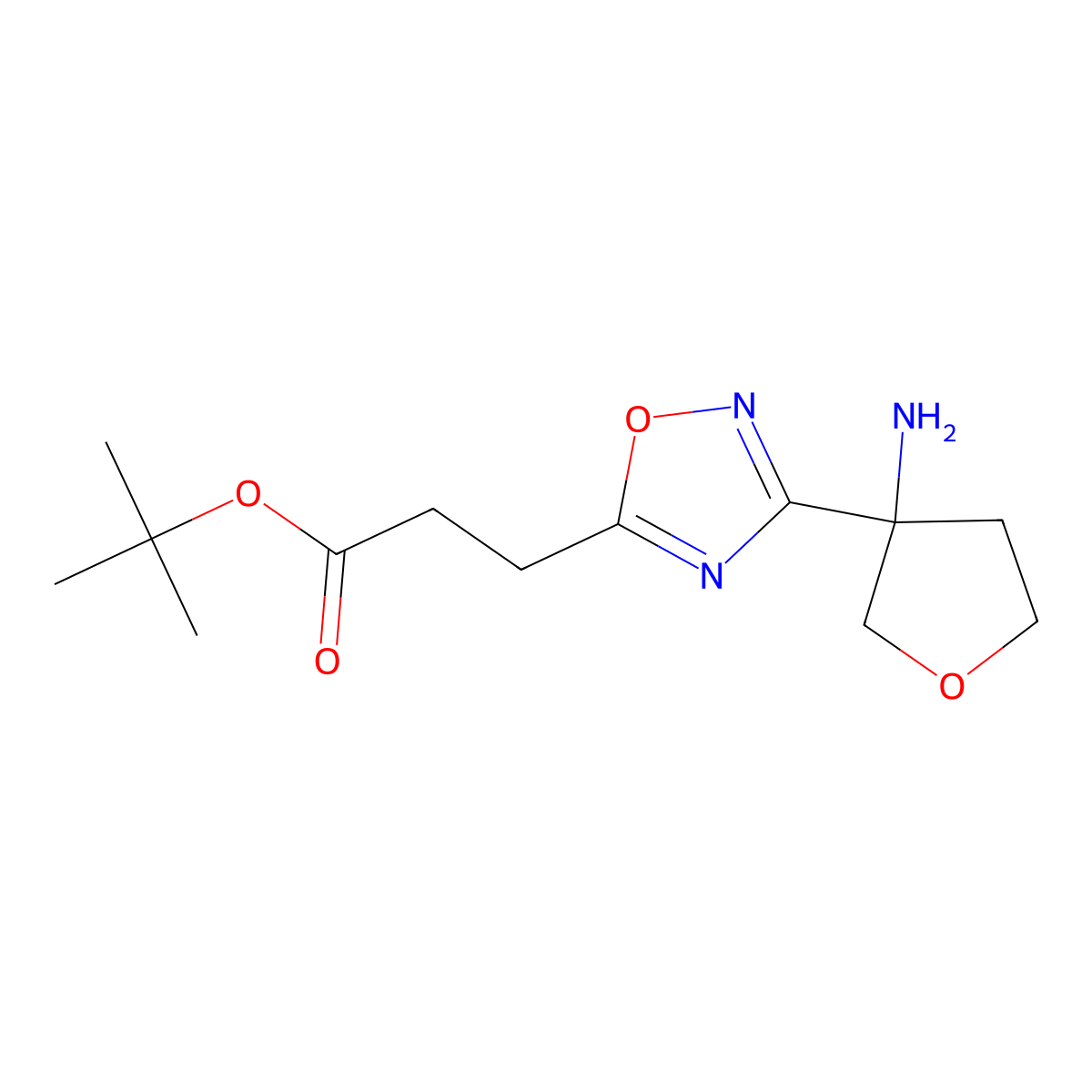 Tert-butyl 3-[3-(3-aminooxolan-3-yl)-1,2,4-oxadiazol-5-yl]propanoate molecular structure, CAS 2172111-12-3
