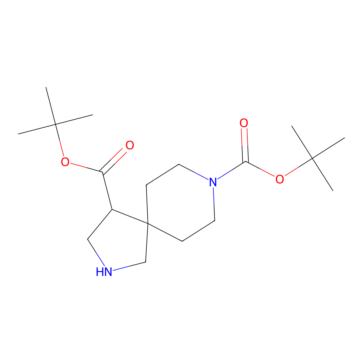 4,8-Di-tert-butyl 2,8-diazaspiro[4.5]decane-4,8-dicarboxylate molecular structure, CAS 2172112-35-3