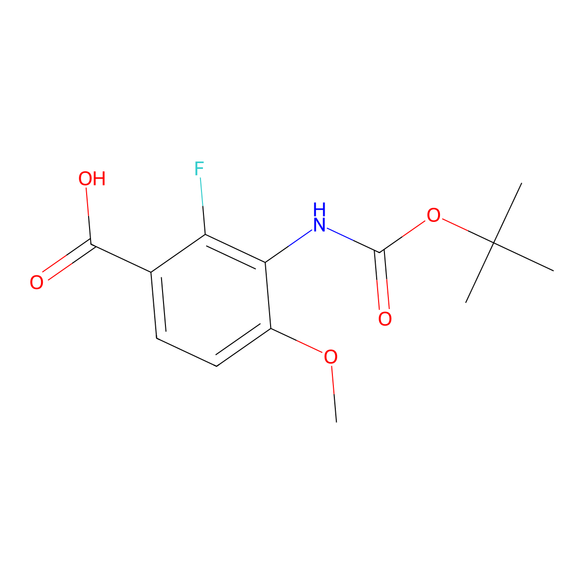 3-{[(Tert-butoxy)carbonyl]amino}-2-fluoro-4-methoxybenzoic acid molecular structure, CAS 2172115-42-1