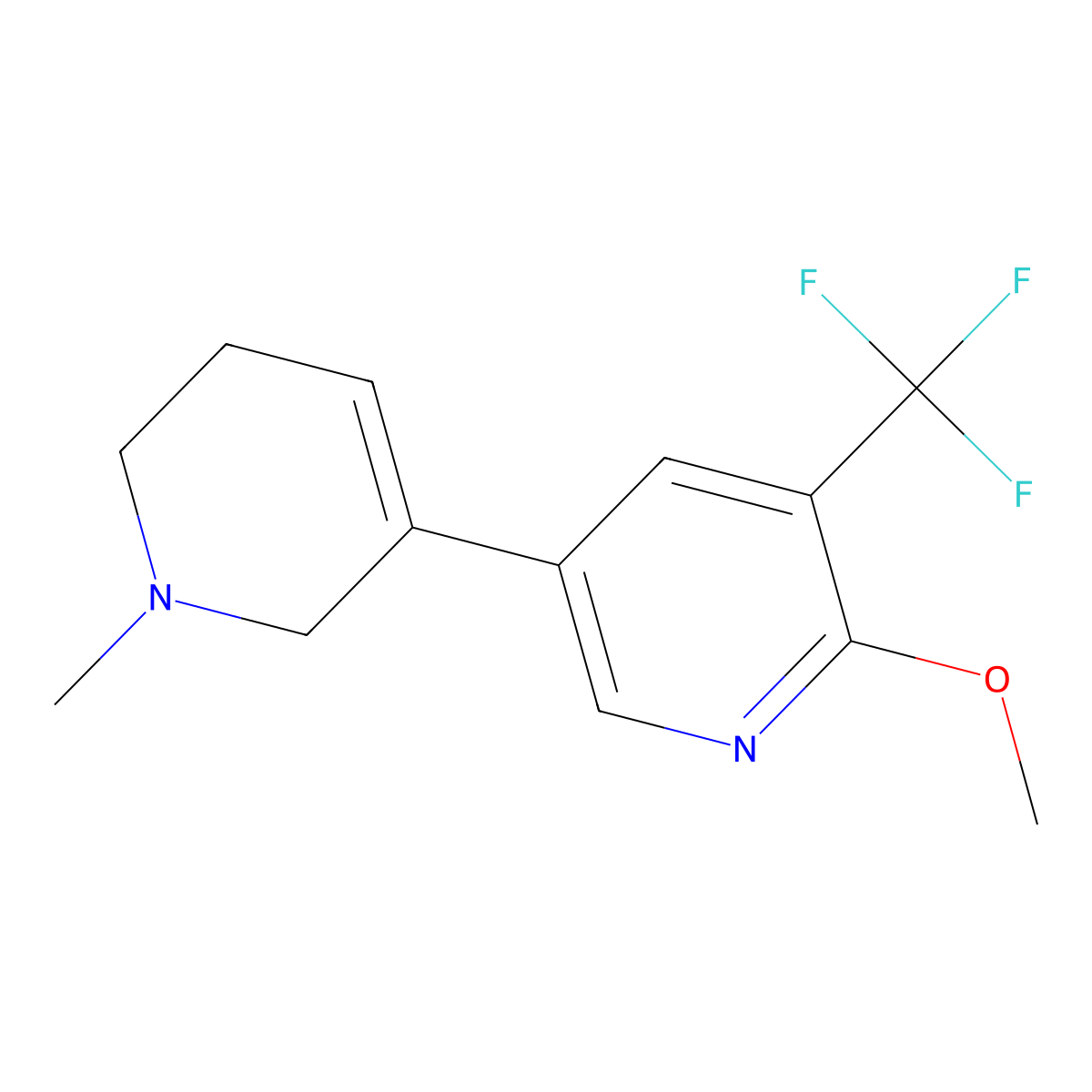 2-Methoxy-5-(1-methyl-1,2,5,6-tetrahydropyridin-3-yl)-3-(trifluoromethyl)pyridine molecular structure, CAS 2172117-23-4