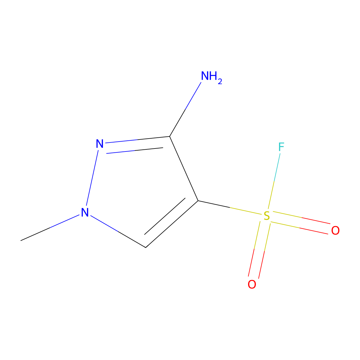 3-amino-1-methyl-1H-pyrazole-4-sulfonyl fluoride molecular structure, CAS 2172118-87-3