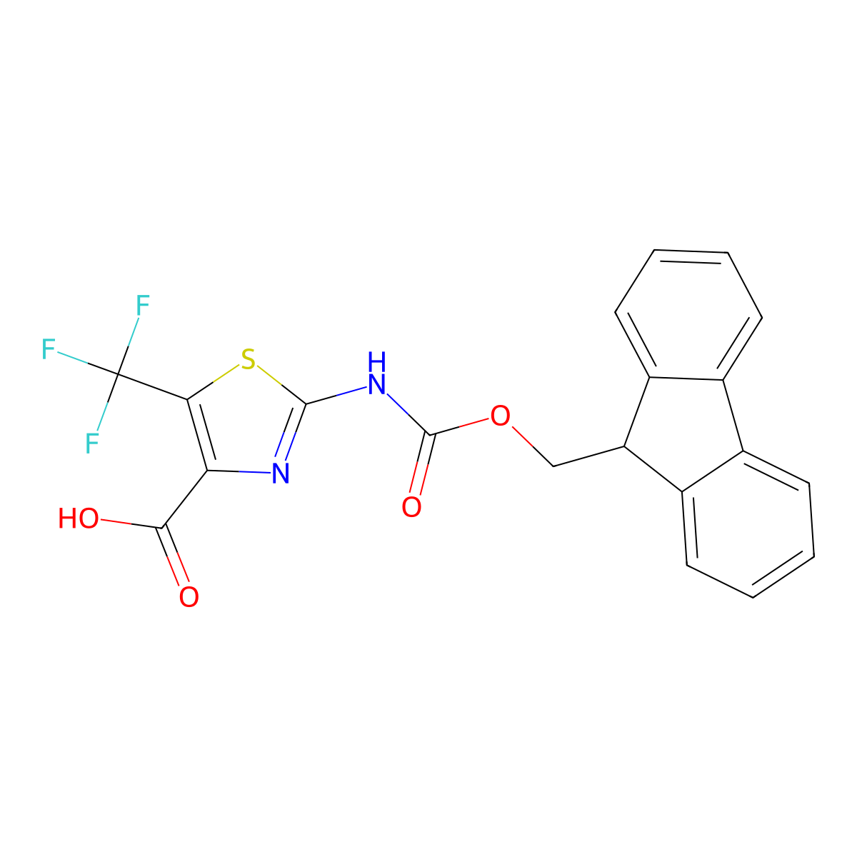 2-({[(9H-fluoren-9-yl)methoxy]carbonyl}amino)-5-(trifluoromethyl)-1,3-thiazole-4-carboxylic acid molecular structure, CAS 2172127-65-8