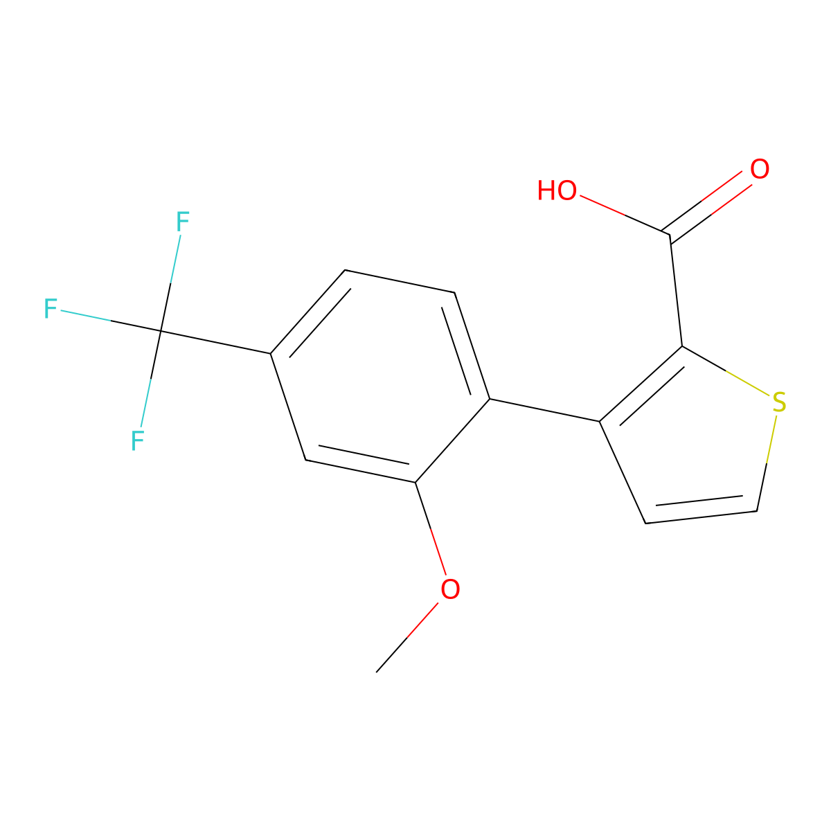 3-[2-Methoxy-4-(trifluoromethyl)phenyl]thiophene-2-carboxylic acid molecular structure, CAS 2172127-75-0