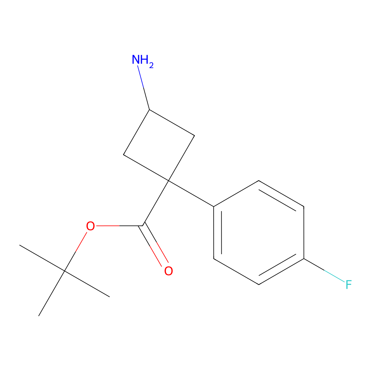Tert-butyl 3-amino-1-(4-fluorophenyl)cyclobutane-1-carboxylate molecular structure, CAS 2172129-99-4