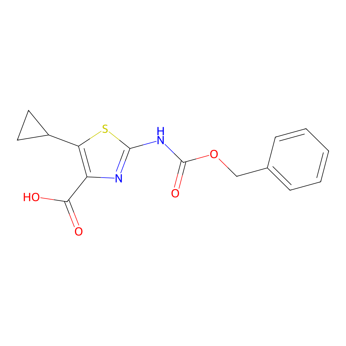 2-{[(Benzyloxy)carbonyl]amino}-5-cyclopropyl-1,3-thiazole-4-carboxylic acid molecular structure, CAS 2172135-53-2