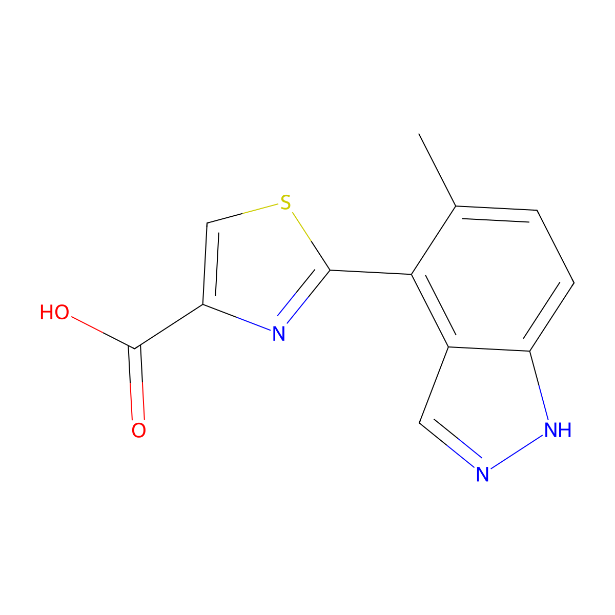 2-(5-methyl-1H-indazol-4-yl)-1,3-thiazole-4-carboxylic acid molecular structure, CAS 2172135-57-6