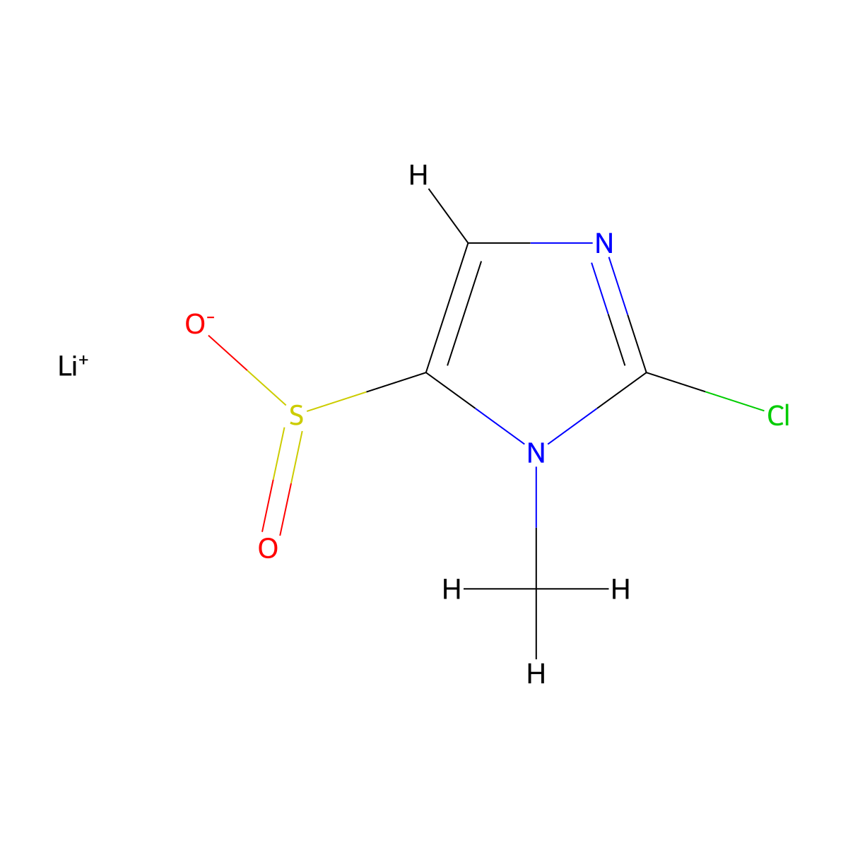 lithium(1+) 2-chloro-1-methyl-1H-imidazole-5-sulfinate molecular structure, CAS 2172152-41-7