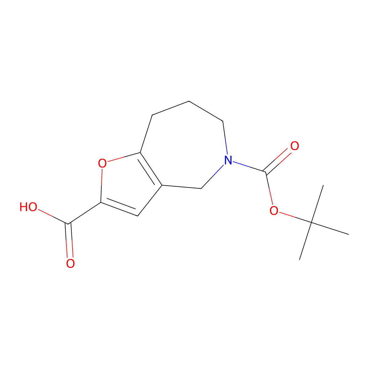 5-[(tert-butoxy)carbonyl]-4H,5H,6H,7H,8H-furo[3,2-c]azepine-2-carboxylic acid molecular structure, CAS 2172158-53-9