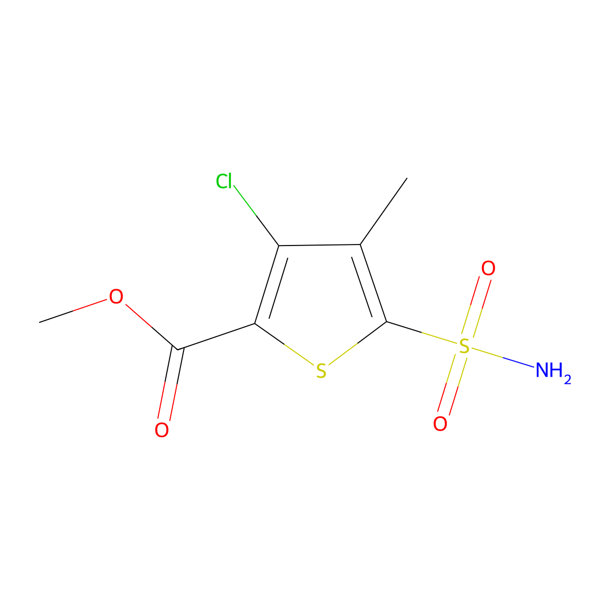 Methyl 3-chloro-4-methyl-5-sulfamoylthiophene-2-carboxylate molecular structure, CAS 2172159-31-6