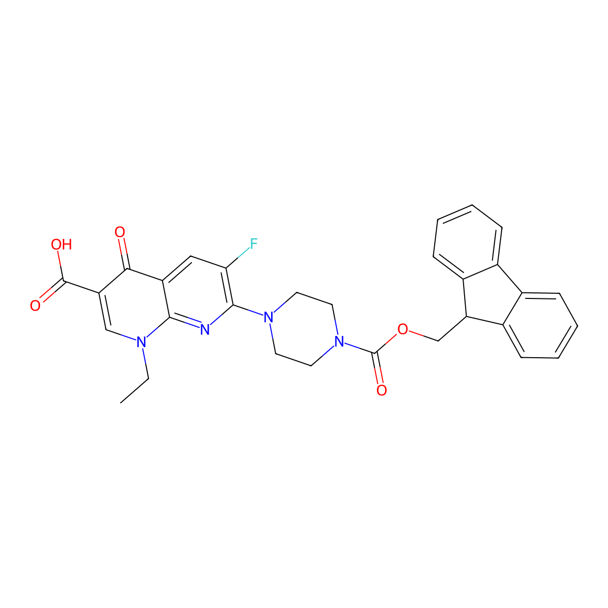 1-ethyl-7-(4-{[(9H-fluoren-9-yl)methoxy]carbonyl}piperazin-1-yl)-6-fluoro-4-oxo-1,4-dihydro-1,8-naphthyridine-3-carboxylic acid molecular structure, CAS 2172159-49-6