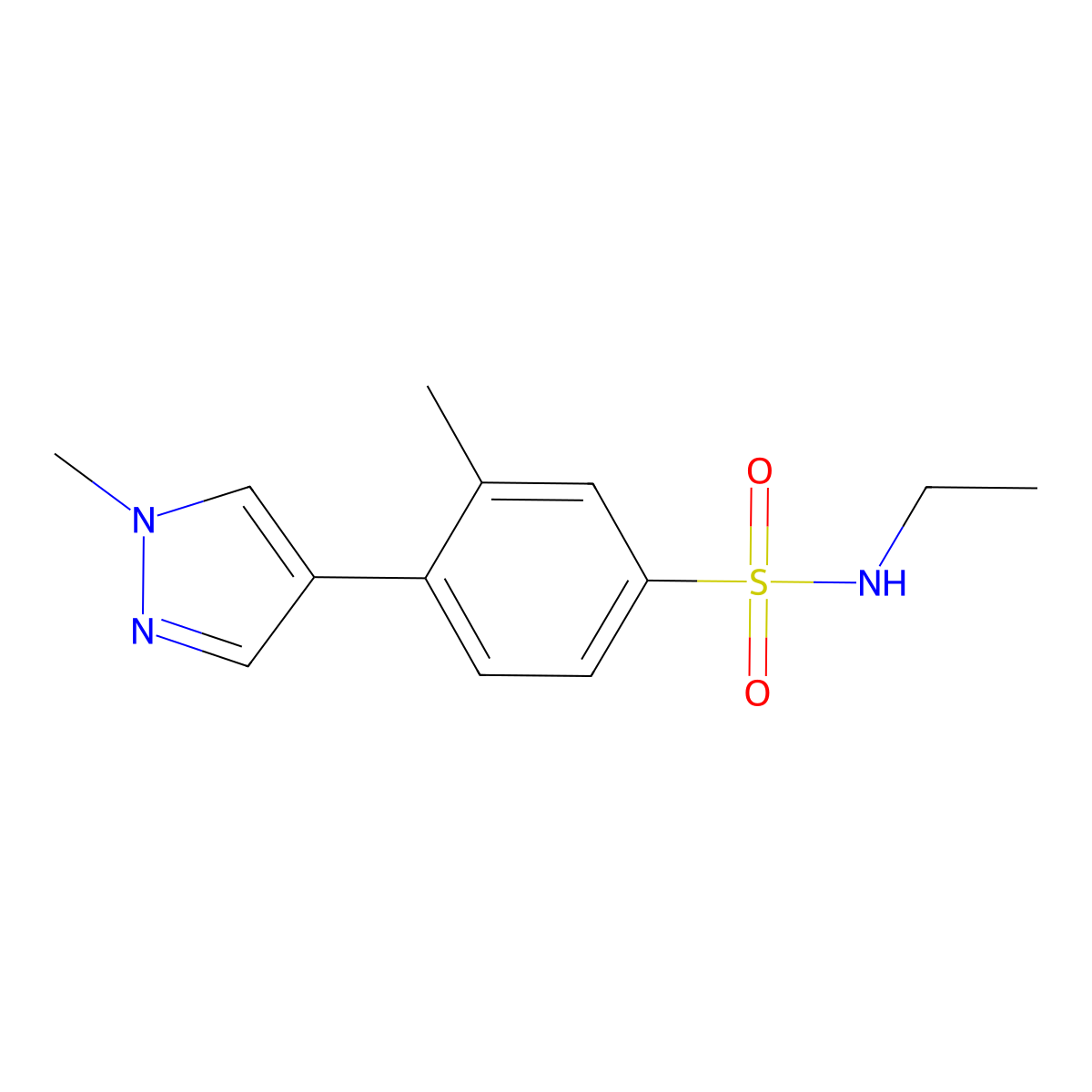 N-ethyl-3-methyl-4-(1-methyl-1H-pyrazol-4-yl)benzene-1-sulfonamide molecular structure, CAS 2172160-68-6