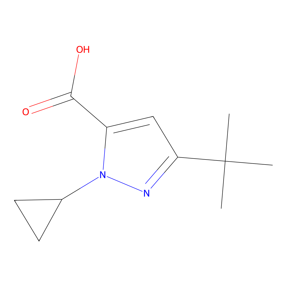 3-tert-butyl-1-cyclopropyl-1H-pyrazole-5-carboxylicacid molecular structure, CAS 2172162-04-6