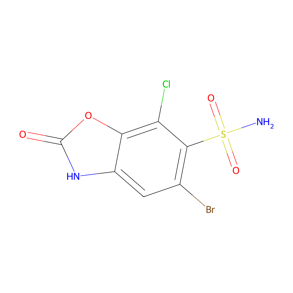 5-Bromo-7-chloro-2-oxo-2,3-dihydro-1,3-benzoxazole-6-sulfonamide molecular structure, CAS 2172162-34-2