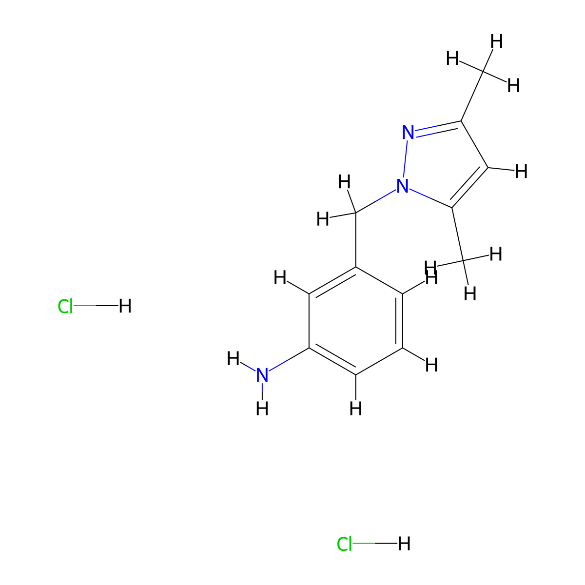 3-[(3,5-dimethyl-1H-pyrazol-1-yl)methyl]aniline dihydrochloride molecular structure, CAS 2172167-27-8