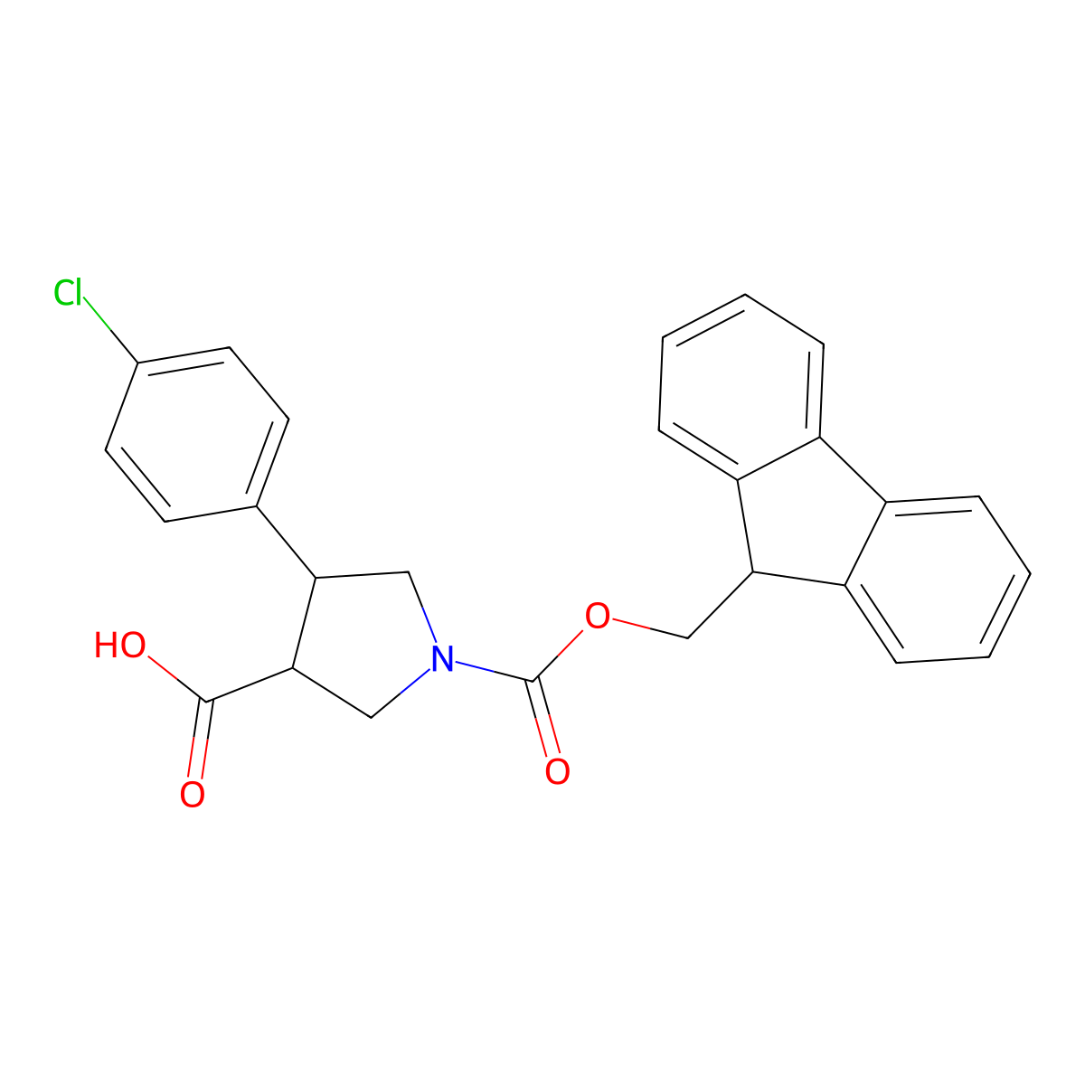 4-(4-chlorophenyl)-1-{[(9H-fluoren-9-yl)methoxy]carbonyl}pyrrolidine-3-carboxylic acid molecular structure, CAS 2172175-84-5