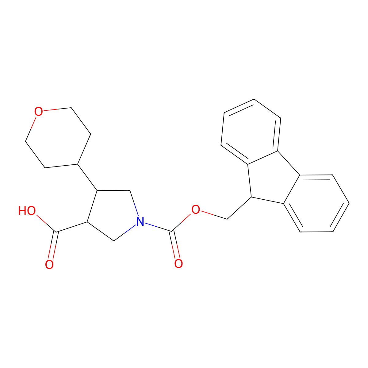 1-{[(9H-fluoren-9-yl)methoxy]carbonyl}-4-(oxan-4-yl)pyrrolidine-3-carboxylic acid molecular structure, CAS 2172180-51-5