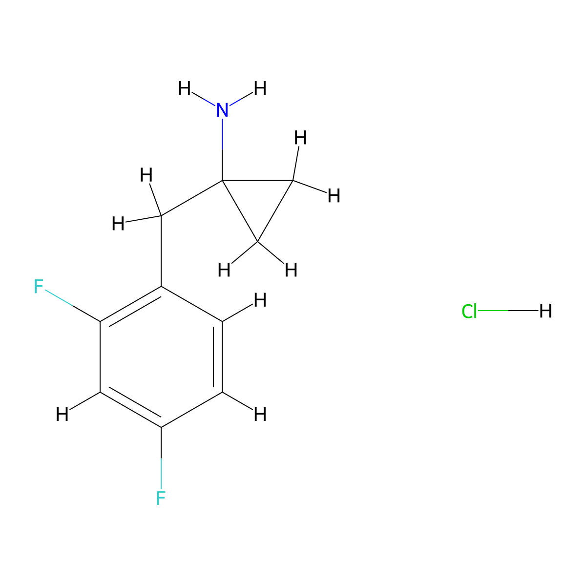 1-[(2,4-Difluorophenyl)methyl]cyclopropan-1-amine hydrochloride molecular structure, CAS 2172187-93-6