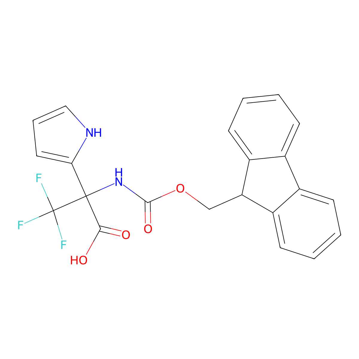 2-({[(9H-fluoren-9-yl)methoxy]carbonyl}amino)-3,3,3-trifluoro-2-(1H-pyrrol-2-yl)propanoic acid molecular structure, CAS 2172190-64-4