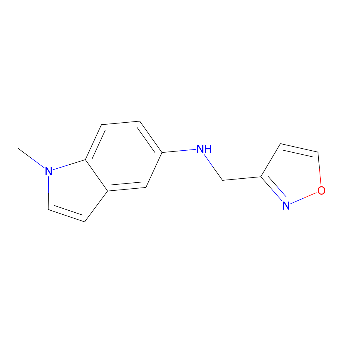 1-methyl-N-[(1,2-oxazol-3-yl)methyl]-1H-indol-5-amine molecular structure, CAS 2172192-24-2