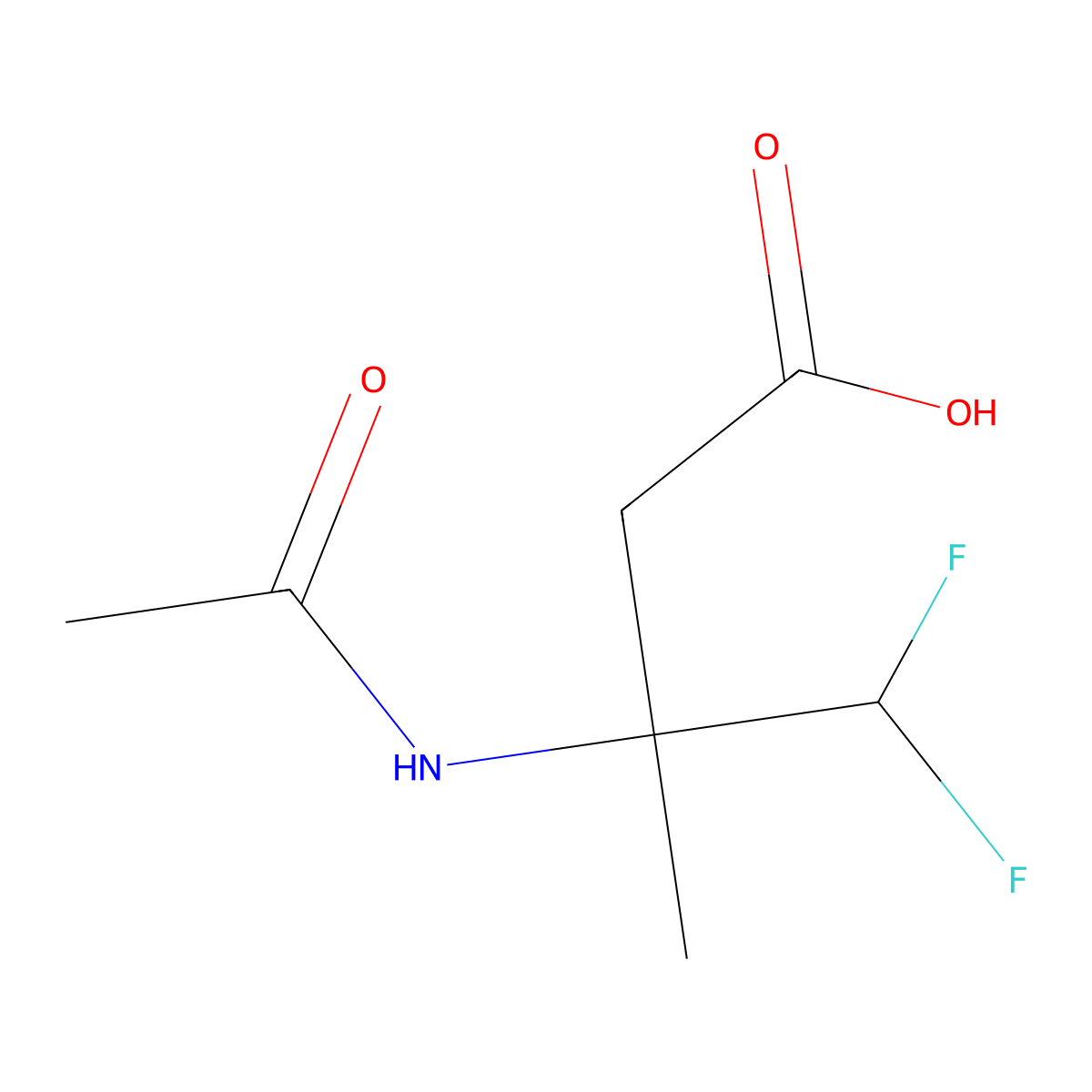 3-Acetamido-4,4-difluoro-3-methylbutanoic acid molecular structure, CAS 2172192-63-9